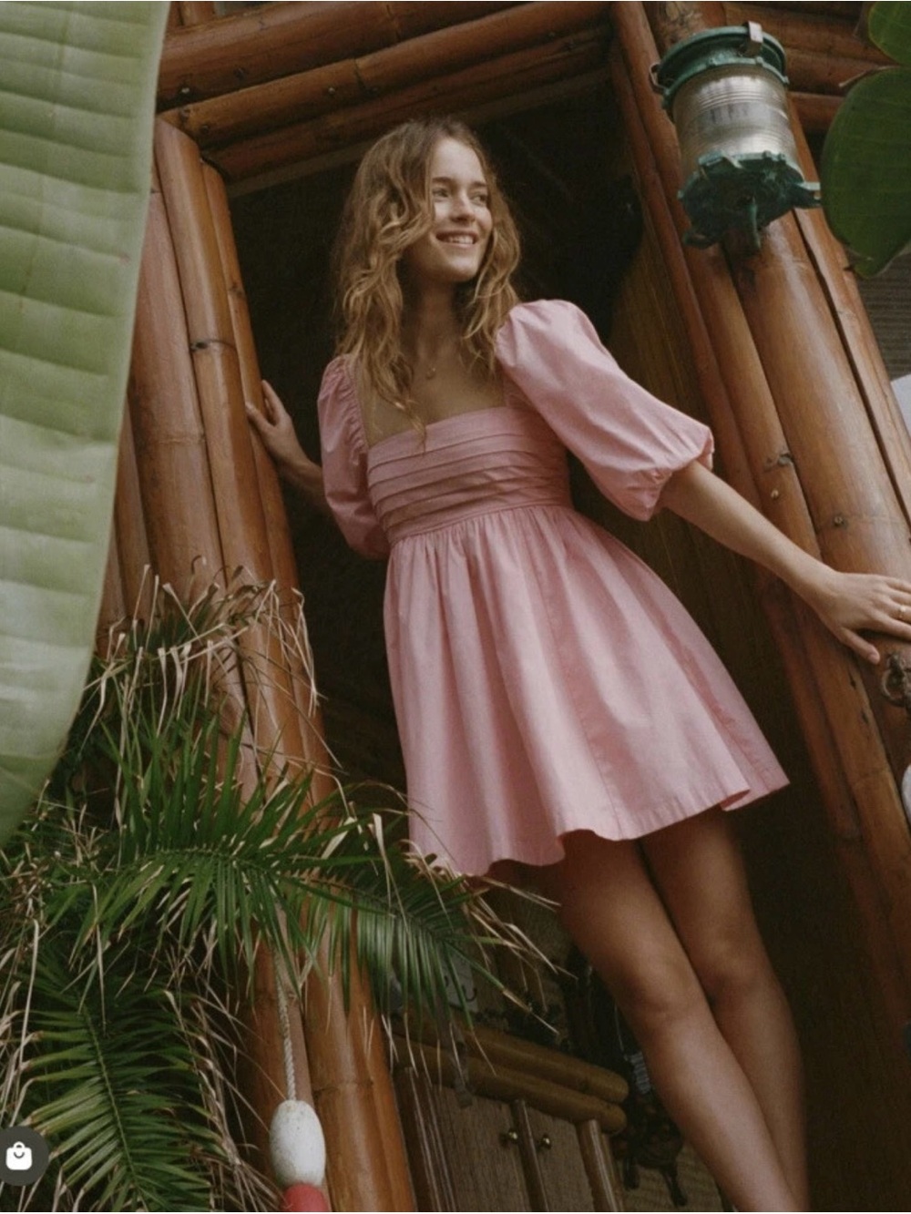 Abercrombie & Fitch Ruched Bodice Puff Sleeve Mini Dress Pink Size S - Picture 3 of 10